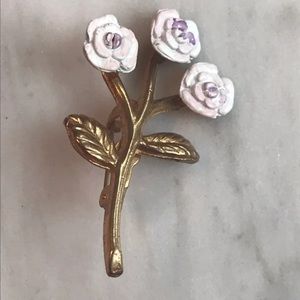 Vintage Pink and Gold Toned Floral Brooch